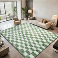 Area Rugs for Bedroom Living Room, 4x6 Green and White Fluffy Soft Checkered by Boshengya