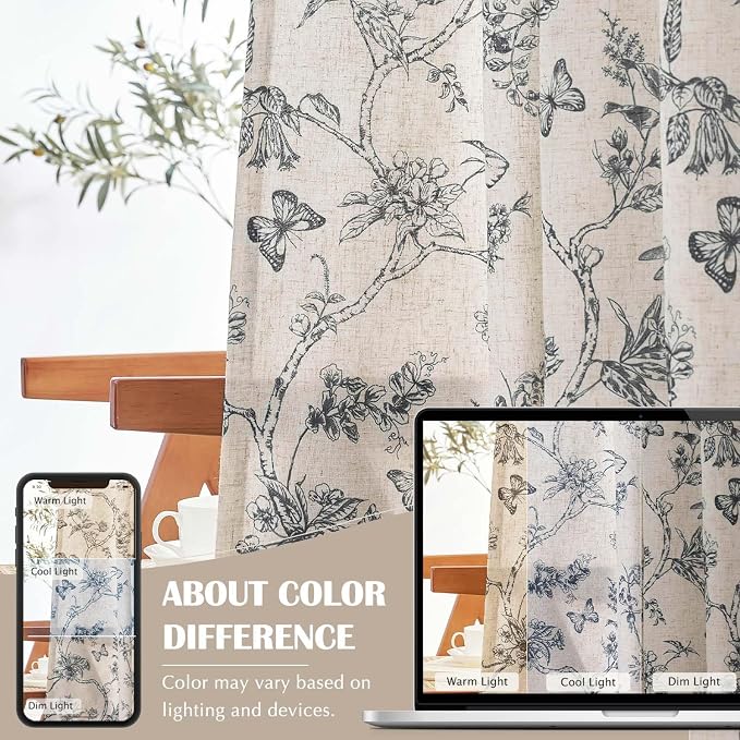 jinchan Floral Curtains Lined Linen Blend Curtain - Image 6
