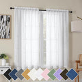 Simplebrand Semi Sheer White Curtains 45 Inch Length 2 Panels, Geometric by Simplebrand
