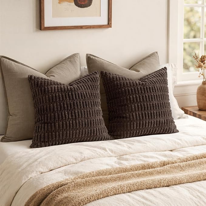 MIULEE Corduroy Decorative Throw Pillow Covers 20x20 Dark Brown Pack of 2 | - Image 5