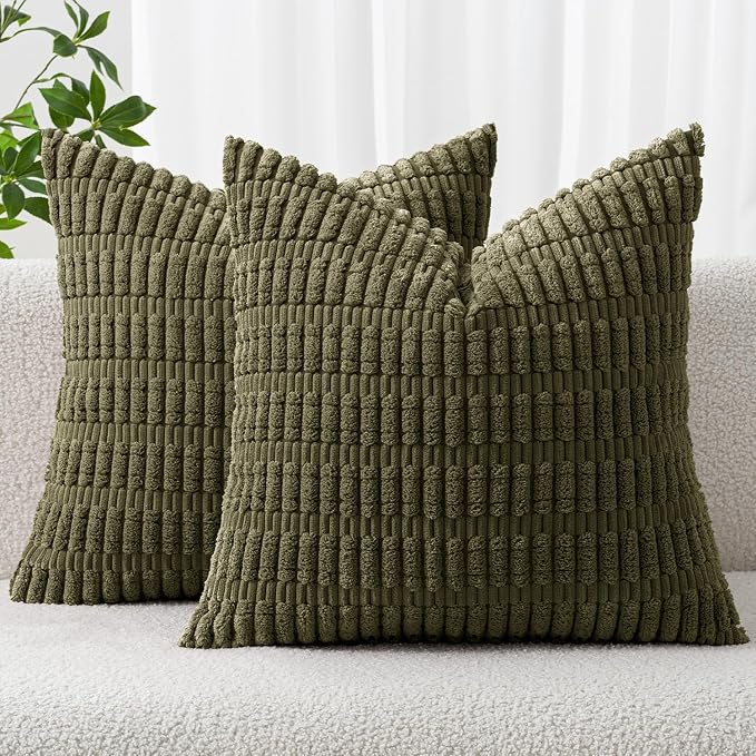 MIULEE Pack of 2 Spring Corduroy Decorative Throw Pillow Covers 16x16 Inch Soft by MIULEE