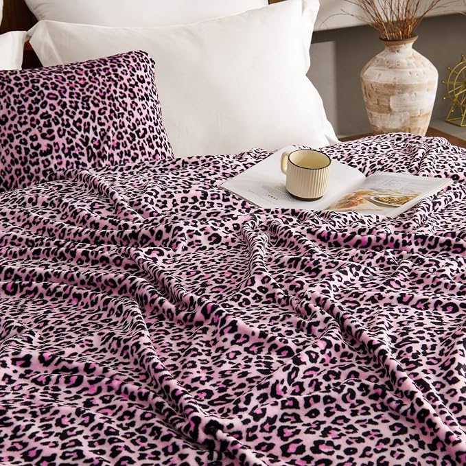 BEDELITE Fleece Blanke for Couch & Bed Pink Leopard Throw Blanket – Soft & Cozy - Image 5
