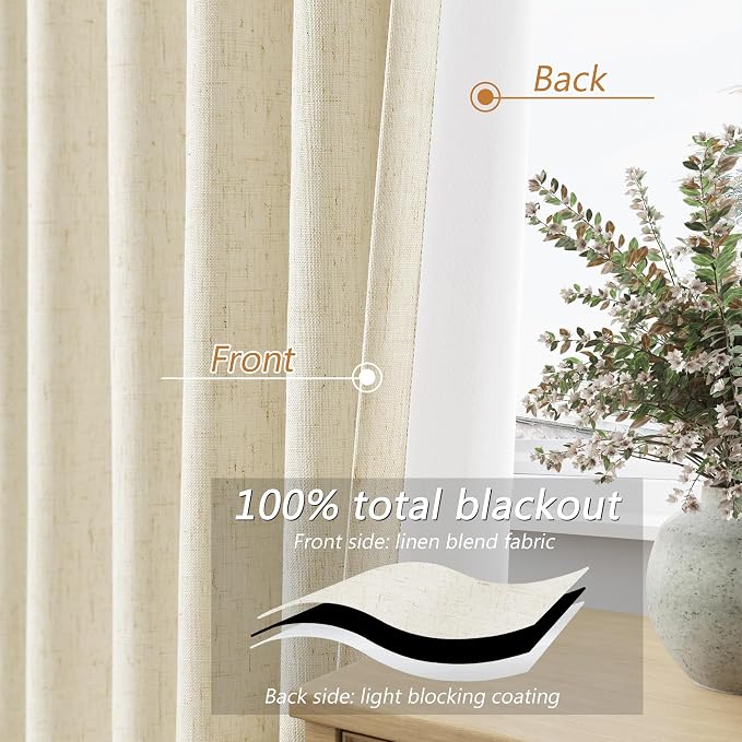Guken 100% Blackout Curtains 96 Inch Length 2 Panels Set - Image 4