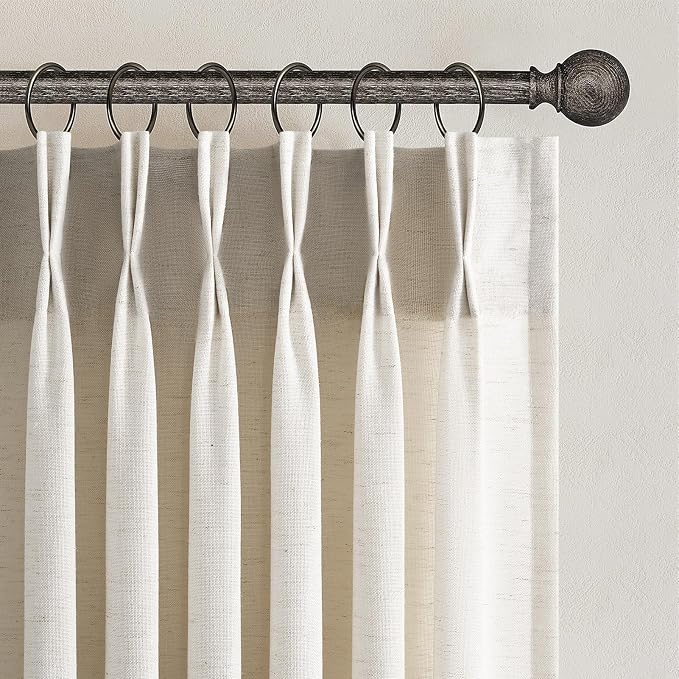 Topfinel Pinch Pleated Curtains 90 Inches Long 2 Panels Set, Birch Semi Sheer by Topfinel