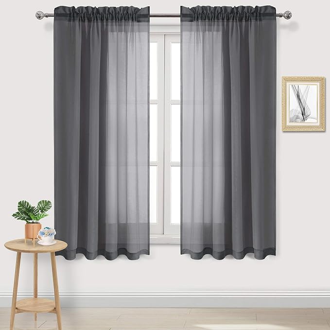 DWCN Dark Gray Sheer Curtains Semi Transparent Voile Rod Pocket Curtains by DWCN