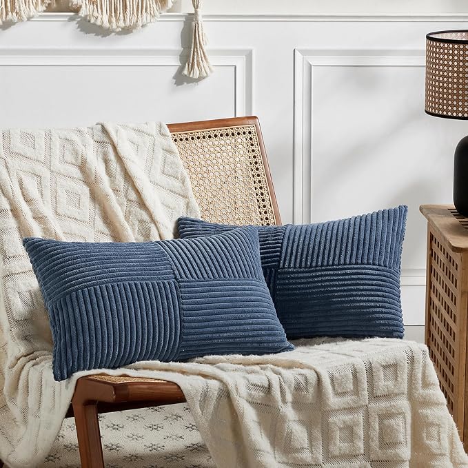 Fancy Homi 2 Packs Dusty Blue Lumbar Decorative Throw Pillow Covers 16x32 Inch by Fancy+Homi