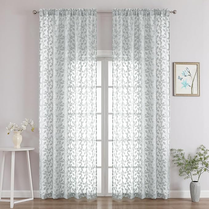 Chyhomenyc Light Grey Sheer Curtains 96 Inch Length 2 Panels Set, Light by Chyhomenyc