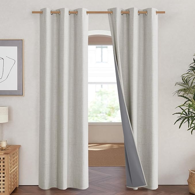 NICETOWN Snowbound Vintage Linen 100% Blackout Curtains - Image 2