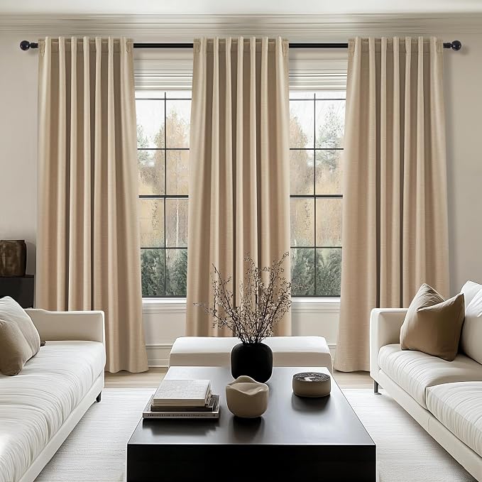 Topfinel Blackout Linen Blend Curtains 84 inch Long 2 Panels, Back Tab - Image 7