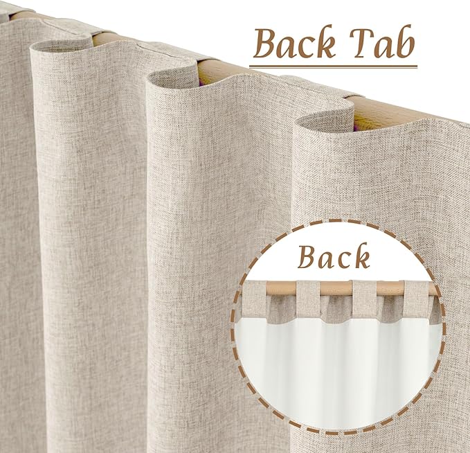 Oatmeal Full Blackout Linen Window Curtains 48 Inches - Image 3
