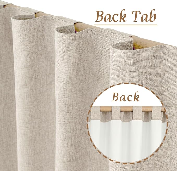 100% Blackout Linen Curtains for Small Window 40 Inches 2 Panels | Oatmeal - Image 3