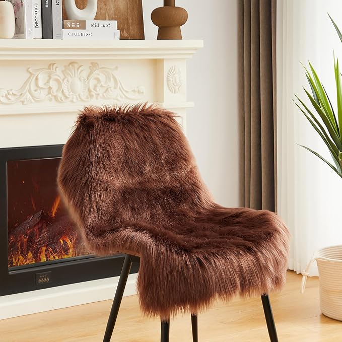 AMTOVO Faux Fur Rug, Coffee Small Area Rug, Fluffy Sheepskin Rug, Fuzzy Ultra by AMTOVO