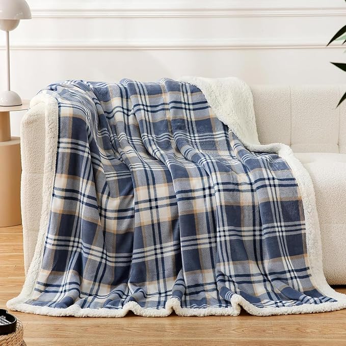 PU MEI Sherpa Blanket Twin Plaid Thick Bed Blanket, 60”*80” Super Soft Flannel by HOME