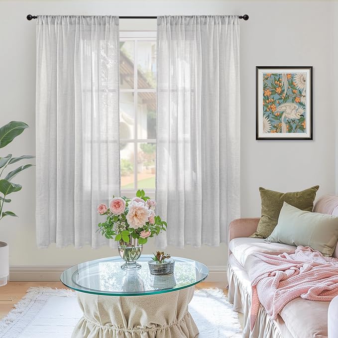BGment Light Grey Linen Curtains 63 Inches Long - Image 2