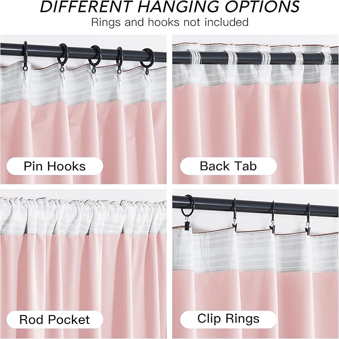 RYB HOME Pink Velvet Curtains 84 inches, Back Tab Soft Fabric Room Darkening - Image 8