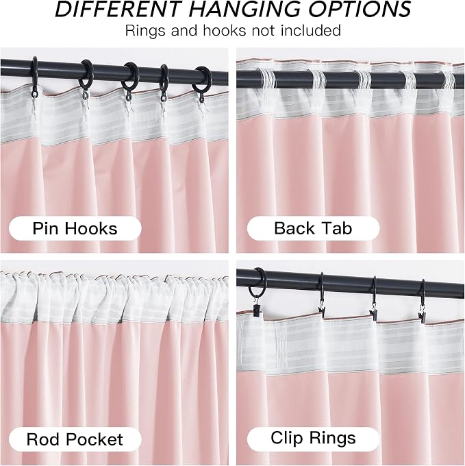 RYB HOME Pink Velvet Curtains 96 inches, Back Tab Soft Fabric Room Darkening - Image 8
