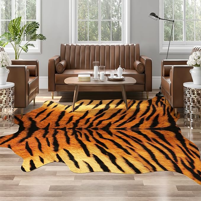 AROGAN Premium Tiger Print Rug 4.6x5.2 Feet, Machine Washable Faux Fur Rug - Image 9