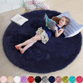 Amdrebio Dark Navy Blue Round Fluffy Area Rug 5Ft by Amdrebio