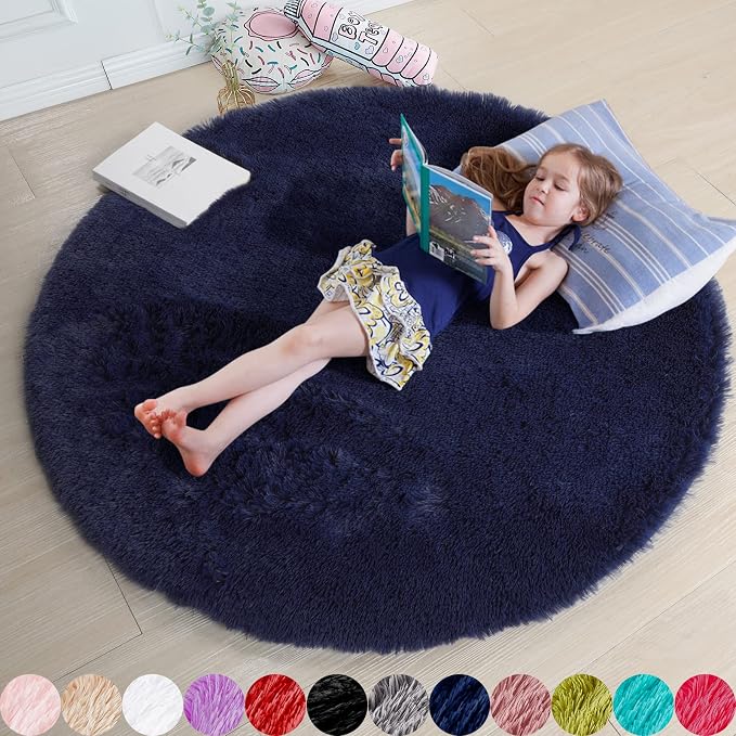 Amdrebio Dark Navy Round Rug 4Ft by Amdrebio