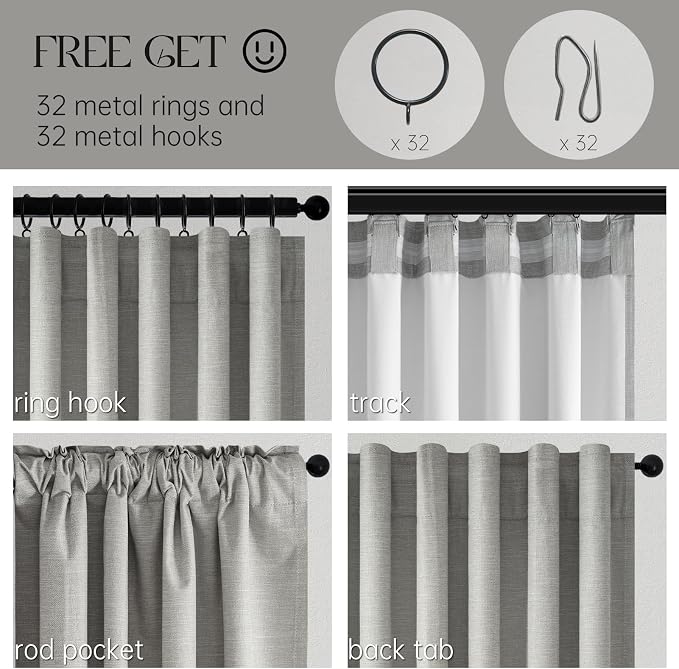 Topfinel Grey Linen Blackout Curtains 90 Inches Long - Image 6