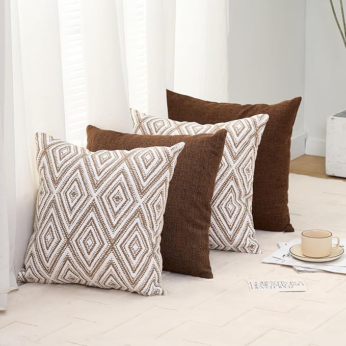 HPUK Decorative Throw Pillow Covers Set of 4 Geometric Design Linen Cushion - Image 7