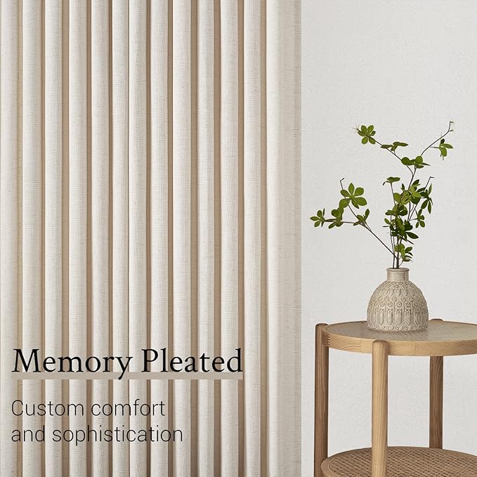 Topfinel 108 Inch Pinch Pleated Linen Curtains 2 Panels, Ivory Beige Semi Sheer - Image 7