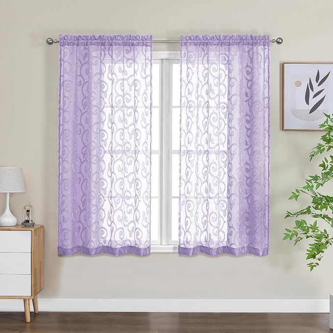 OWENIE Furman Light Purple Sheer Curtains 54 Inch Length 2 Panels Set by OWENIE