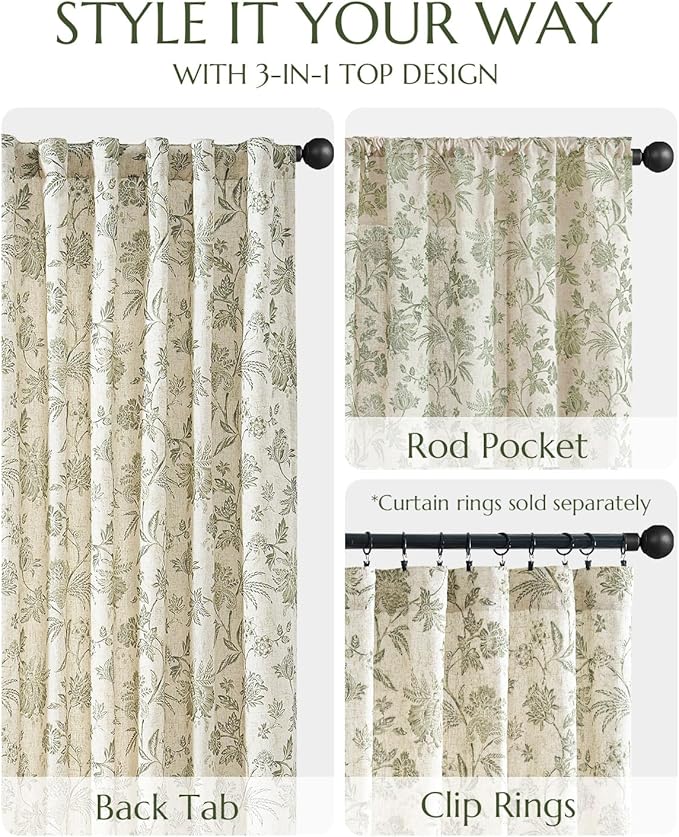 jinchan Lined Linen Floral Curtains - Image 5