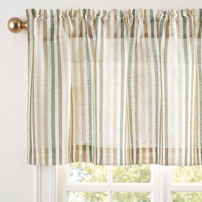 jinchan Valance Curtain Linen Textured Striped Window Curtain by JINCHAN