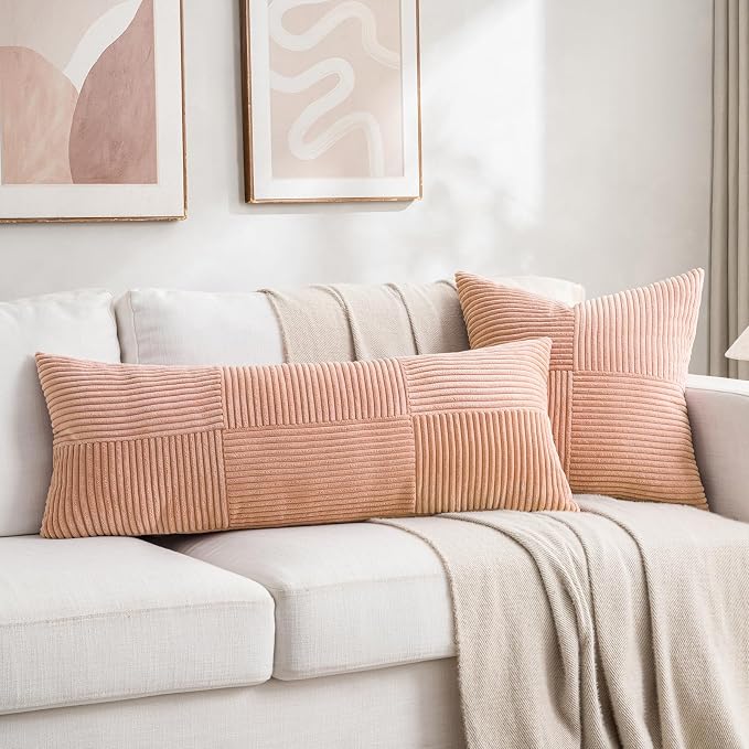 Fancy Homi 2 Packs Peach Decorative Throw Pillow Covers 18x18 Inch - Image 6