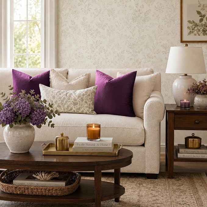 GIGIZAZA Velvet Pillow Covers 24x24 Decorative Pillows Pack of 2 Purple | Throw - Image 2