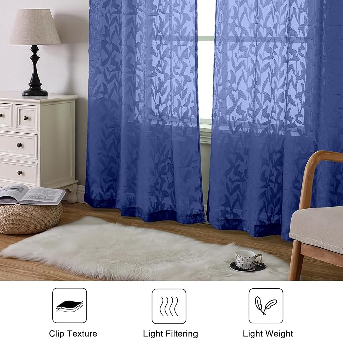 Lecloud Leia Dusty Blue Sheer Curtains 72 Inch Length 2 Panels, Airy & - Image 3