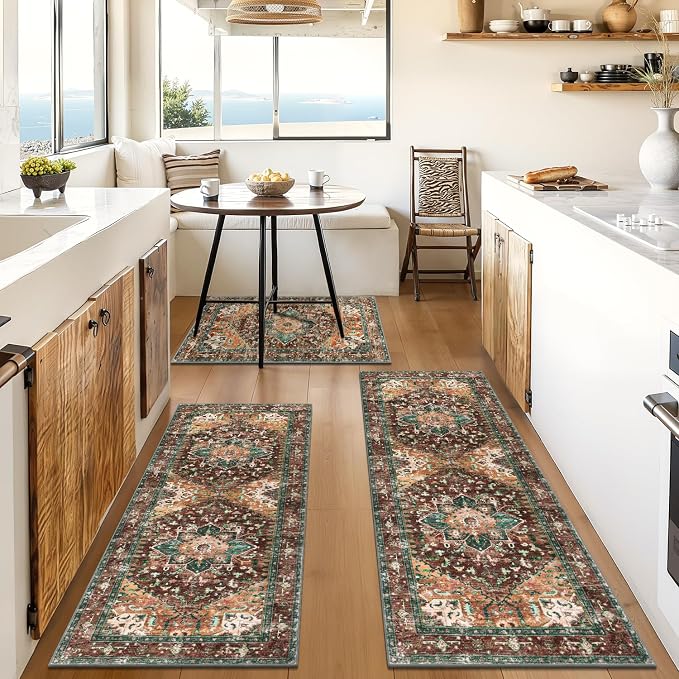 Yamaziot Washable Kitchen Runner Rug Set of 3, Non-Slip Boho Vintage Hallway - Image 7