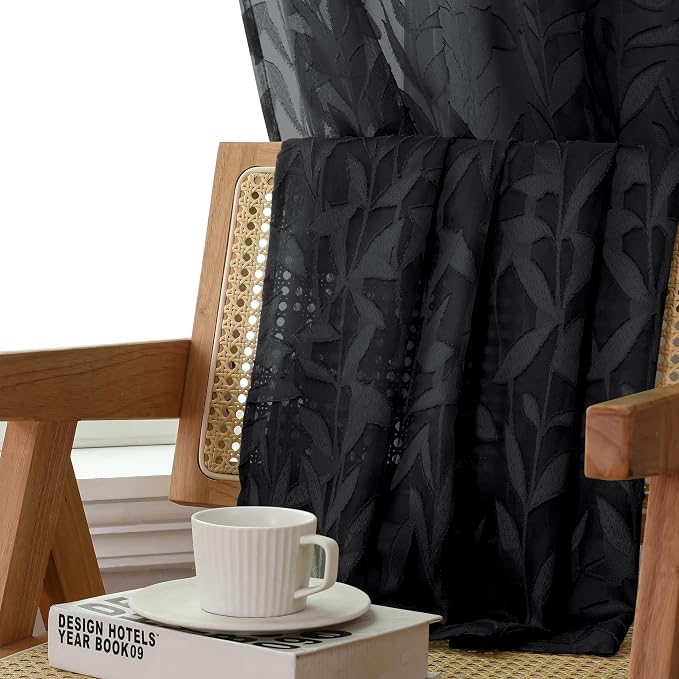 Lecloud Leia 2 PCS Black Sheer Kitchen Curtains 36 Inch Length, Airy & - Image 3