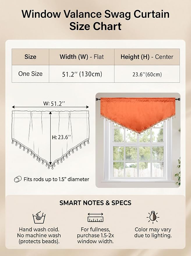 Molaxhome Swag Curtain 51 inch Length Rod Pocket Scalloped Curtain Valance - Image 2