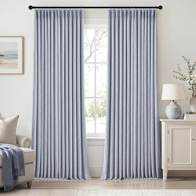 MIULEE Chambray Blue Pinch Pleated 100% Blackout Curtains 40x84 Inches | Room by MIULEE