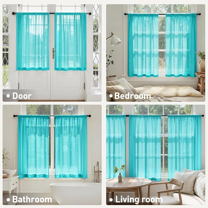 MIULEE Turquoise Sheer Curtains 63 Inches Long, 4 Panels Set, Light Filtering - Image 6