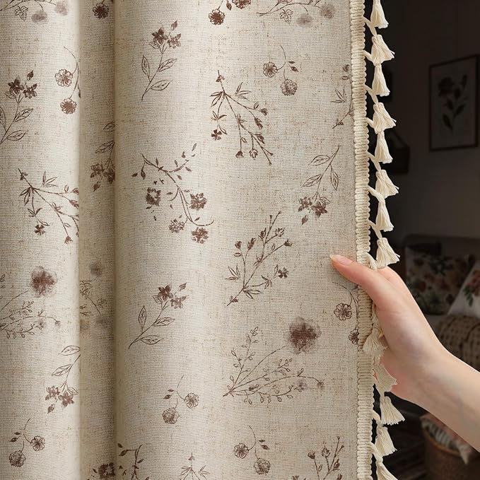 Boho Floral Spring 100% Blackout Curtains 84 Inch Length 2 Panels Set, Linen by Unknown