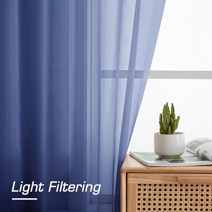 OWENIE Sheer Curtains 63 Inch Length 2 Panels Set, Light Weight Soft Solid - Image 4