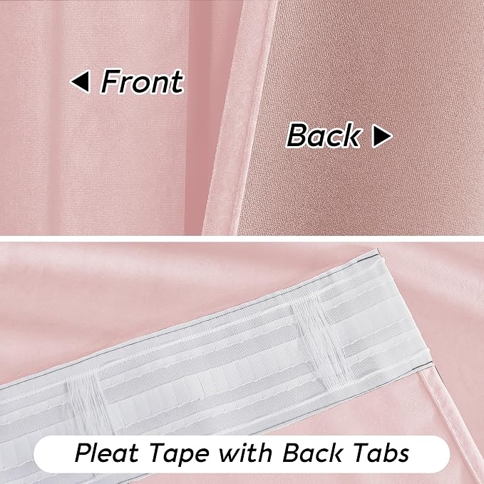 RYB HOME Pink Velvet Curtains 96 inches, Back Tab Soft Fabric Room Darkening - Image 4