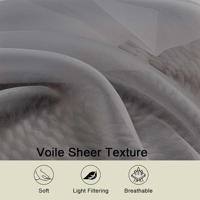 Grey Valances for Windows, Sheer Curtains 14 Inch Length 2 Pack Kitchen Curtain - Image 3