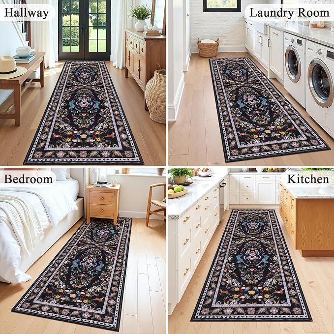 HEBE Washable Hallway Runner Rug 2'x 6' Non Slip Kitchen Rugs Runner, Low Pile - Image 7