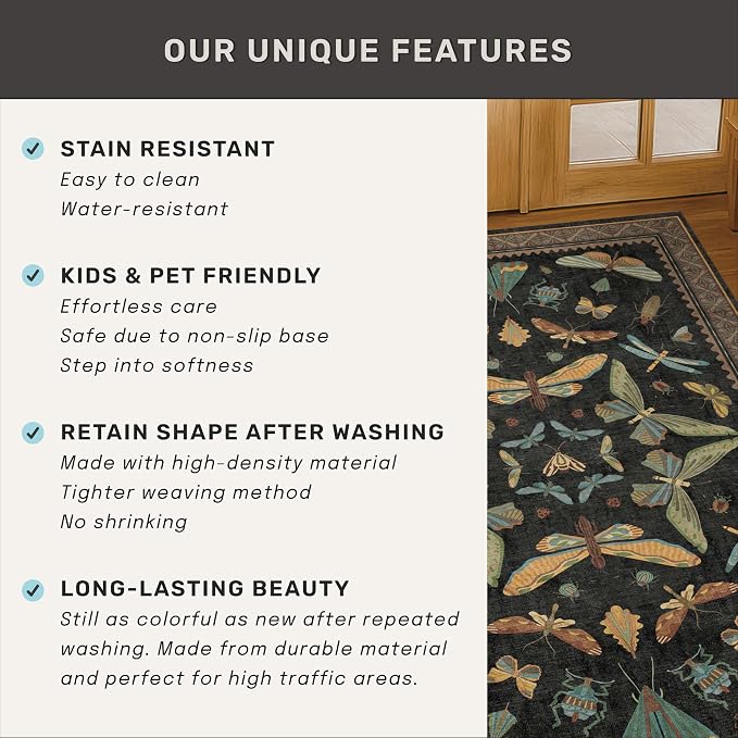 Black Insect 2'6"x12' Washable Extra Long Runner Rugs - Image 7