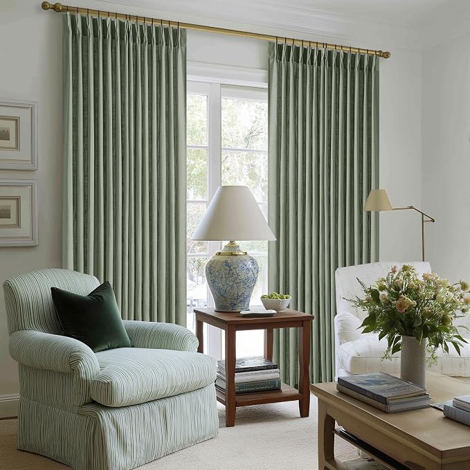 Sage Green Pinch Pleated Linen Light Filtering Curtains 80 Inches Long | Semi - Image 8