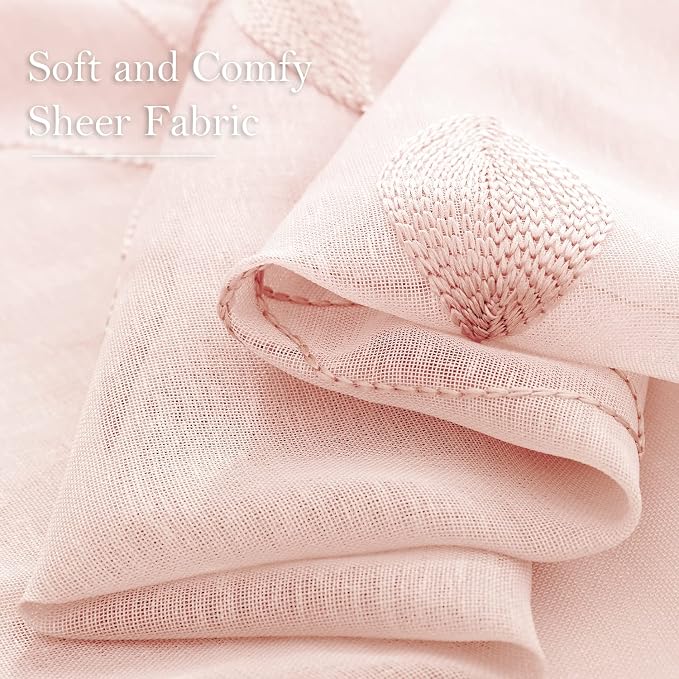 HOMEIDEAS Blush Pink Sheer Curtains 52 X 84 Inches Length 2 Panels Embroidered - Image 4