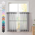OVZME Charcoal Grey Sheer Curtains 36 inches Long, Short Kitchen Window by OVZME