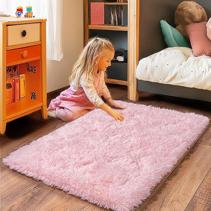 Small Area Rug, 2x3 Pink Rug for Bedroom Shaggy Throw Rugs for Girls Room - Image 2