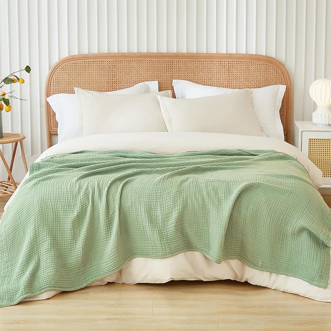 EMME Cotton Muslin King Blanket 4 Layer，Oversized Gauze Bedspread Coverlet - Image 4