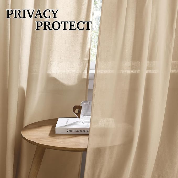 RYB HOME Linen Sheer Curtains for Living Room Bedroom, Back Tab 108 inches - Image 3