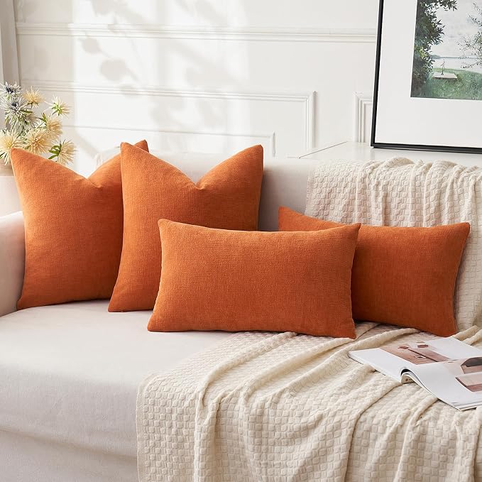 MIULEE Halloween Fall Burnt Orange Chenille Lumbar Pillow Covers, 12x20 | Set - Image 5
